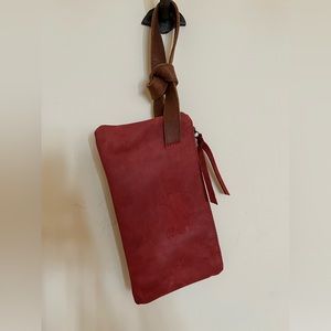 Able red brown leather clutch wristlet